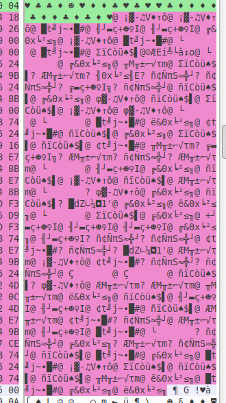 Screenshot of wxHexEditor showing patterns with a similar structure repeated in groups of 10