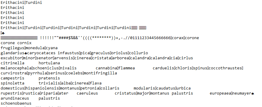 Image of binary file with readable ASCII characters